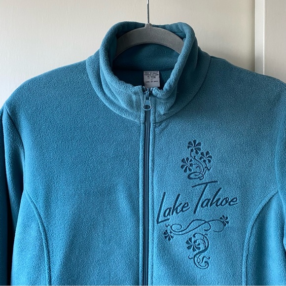 Fleece Jacket Size Medium Lake Tahoe Womens Full Zip Aqua Blue Pockets Floral - Picture 4 of 16